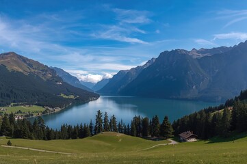Scenic Lake Panorama Seen From Mountain Shelter