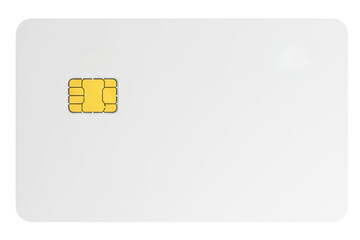 Blank white smart card with an embedded golden microchip isolated on a transparent background