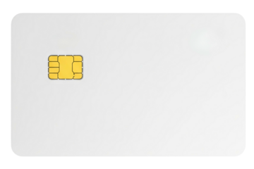 Blank white smart card with an embedded golden microchip isolated on a transparent background