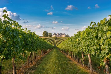 Fototapeta premium Vineyard rows basking in the summer sun