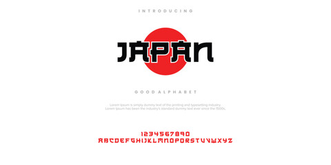 Japan Modern minimal abstract alphabet fonts. Typography technology, electronic, movie, digital, music, future, logo creative font. vector illustration
