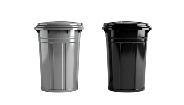 Trash bin bundle, empty and full variations isolated on transparent background