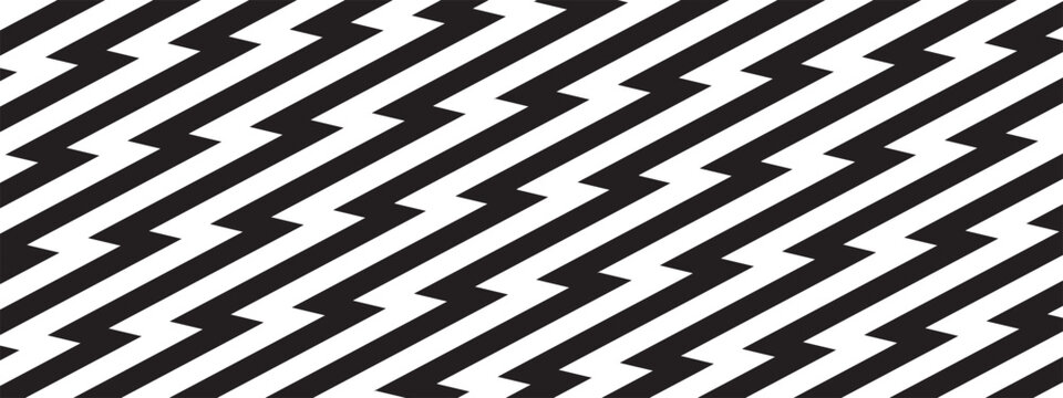 Repeating diagonal zigzag lines wallpaper. Thunderbolt background. Electric power, lightning, jagged stripes pattern. Boom, speed, danger or surprise comic cartoon print. Vector graphic illustration