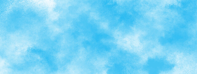 blue watercolor sky with clouds. brush strokes on white paper background. watercolor splash template. sky nature landscape background. blue watercolor splash stroke of cloudy sky.	