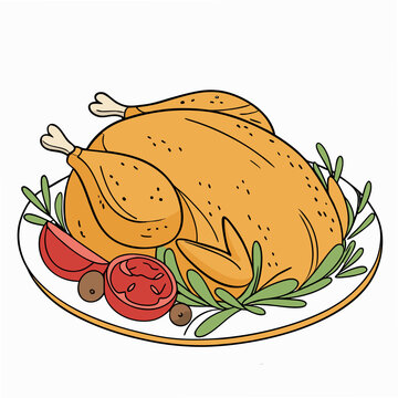 roasted chicken on plate with tomatoes clip art preview