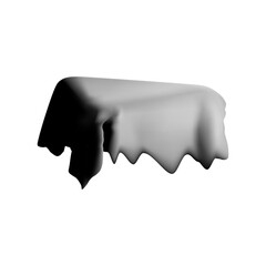 Gray Rendered Tablecloth with Heavy Shadows and Draped Fabric Effect on Transparent Background Depicting Design Element in 3D