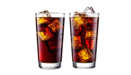 Refreshing cola with ice cubes and bubbles, isolated on transparent background