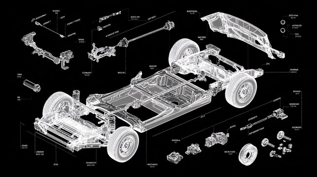 Exploded Car Chassis Blueprint
