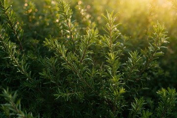 Fresh rosemary shrub backdrop with culinary and natural themes