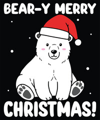 Beary Merry Christmas – Cute Polar Bear in Santa Hat T‑Shirt Design.