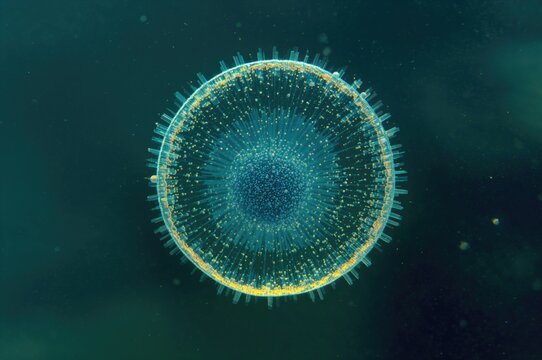 Spherical marine phytoplankton species Coscinodiscus sp. Alive cell image with stacking technique