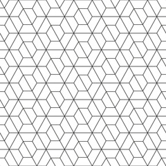 Obraz premium Geometric seamless pattern. Repeating abstract geometry hexagon tileable. Repeated black line isolated on white background. Hexagonal prints 3d design. Honeycomb repeat texture. Vector illustration