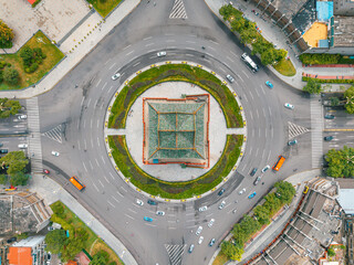 aerial view of the ancient landmark gate tower in the city centre, Shanxi Province, China