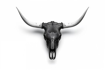 Cow skull with horns on a plain white backdrop