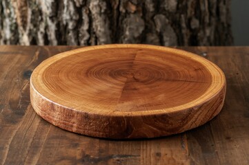Obraz premium Single-piece cherry wood cutting board with natural bark edges