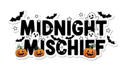 Midnight Mischief: Spooky Halloween artwork, featuring grinning pumpkins, whimsical ghosts, and silhouette bats against a backdrop, exuding the fun and mystery of the holiday.