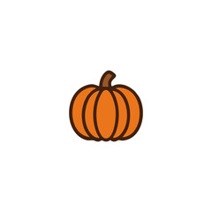 Pumpkin Icon – Flat Orange Vegetable Vector Illustration for Thanksgiving, Autumn Harvest, and Halloween Season Design