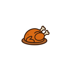 Thanksgiving Turkey Icon – Traditional Roast Bird Flat Vector Illustration for Autumn Dinner, Harvest Feast, and Holiday Celebration