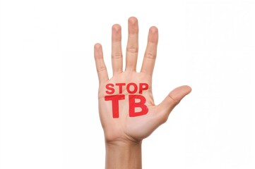 Fototapeta premium Raised palm symbol, Tuberculosis awareness gesture, versatile design on white backdrop