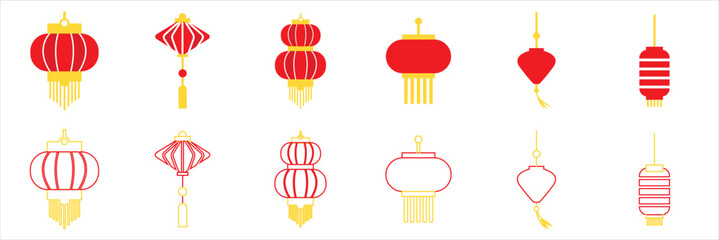 Chinese lantern icon. Vector illustration showing various traditional Asian lantern icons in  ideal for festive, cultural, or decorative design themes.
