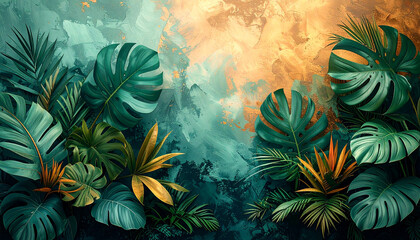 Tropical Jungle Background with Exotic Green Leaves