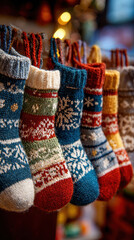 Cozy knitted christmas socks advent calendar festive decoration wool hanging