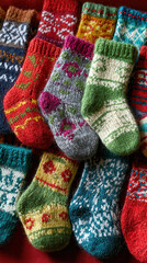 â€œknitted christmas socks advent calendar cozy craft detail with festive pattern and warm textureâ€