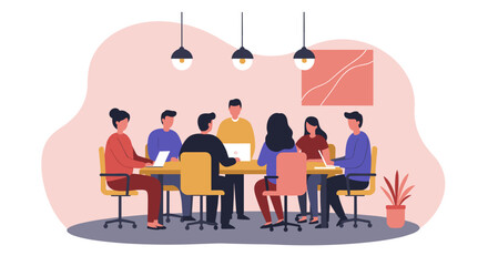 Diverse team collaborates in a modern office meeting discussing strategy and ideas