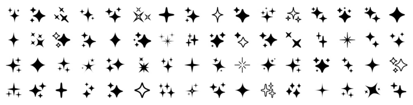 Stars set icons, different sparkle star shapes icon collection, shine stars sparkles signs, bling decoration