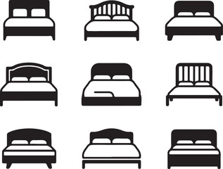 Black Silhouettes Set Double Bed Bedroom Furniture Relaxation Comfort Sleep