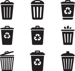 Garbage Can Recycling Bin Icons Waste Container Pictograms Isolated