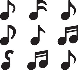 Silhouette collection set of musical notes on transparent background