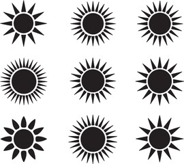 Silhouette icons set of sun shapes on transparent background