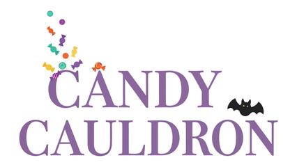 Fototapeta premium Candy Cauldron Design: An enchanting graphic design, whimsically presenting a collection of candy with a touch of playful flair for the spirit of Halloween. 