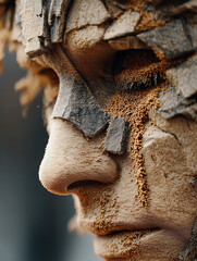 Time Crumbles: Human Statue Turning to Sand in Desert Hourglass