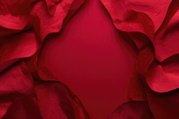 Velvety textured deep red paper featuring folded, undulating margins and a dynamic abstract design in rich ruby and scarlet shades.