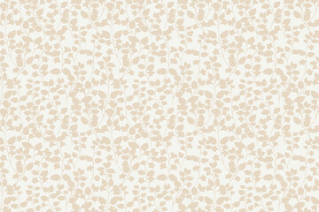 Seamless vector floral pattern with beige botanical silhouettes of branches and leaves on a light background. Elegant, minimal, and timeless design for fabric, wallpaper, or wrapping
