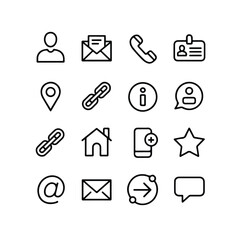 Contact icon set in black outline, perfect for website and mobile application