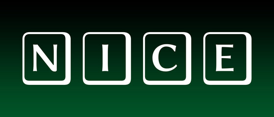 NICE Typography with White Bold Letters in Rounded Squares on Dark Green to Black Gradient Background for Modern Branding and Commercial Design Projects 