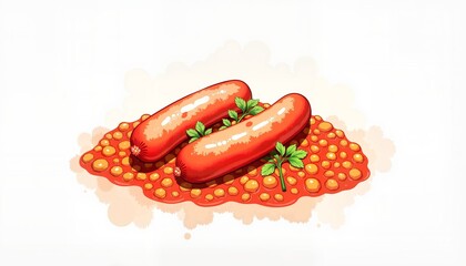 Sausage and lentils stew with two sausages in tomato sauce  