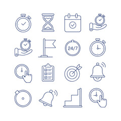 Time management icons set, deadline, schedule, planning, efficiency