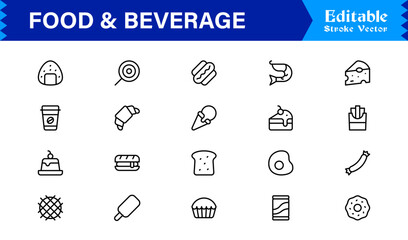 Food and Beverage Line Icon Set with Modern Minimal Design, Unique Vector Elements, Clean and Professional Style for Creative Projects and Branding
