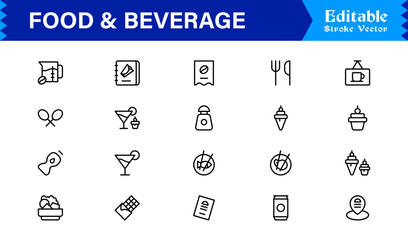Food and Beverage Line Icon Set with Modern Minimal Design, Unique Vector Elements, Clean and Professional Style for Creative Projects and Branding