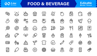 Food and Beverage Line Icon Set with Modern Minimal Design, Unique Vector Elements, Clean and Professional Style for Creative Projects and Branding
