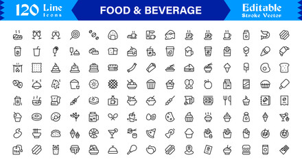 Food and Beverage Line Icon Set with Modern Minimal Design, Unique Vector Elements, Clean and Professional Style for Creative Projects and Branding