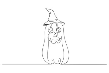 Single line drawing of Halloween pumpkin on white background