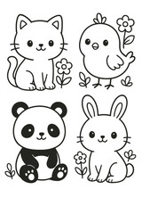 Obraz premium Funny cartoon animal faces set with cute baby pets and safari characters vector icons