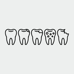 Dental health stages with cavities illustration