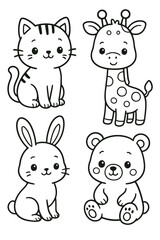 Obraz premium Funny cartoon animal faces set with baby farm and wild pets icons