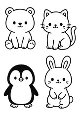 Obraz premium Funny cartoon animal set with cute baby pets and safari characters vector illustration